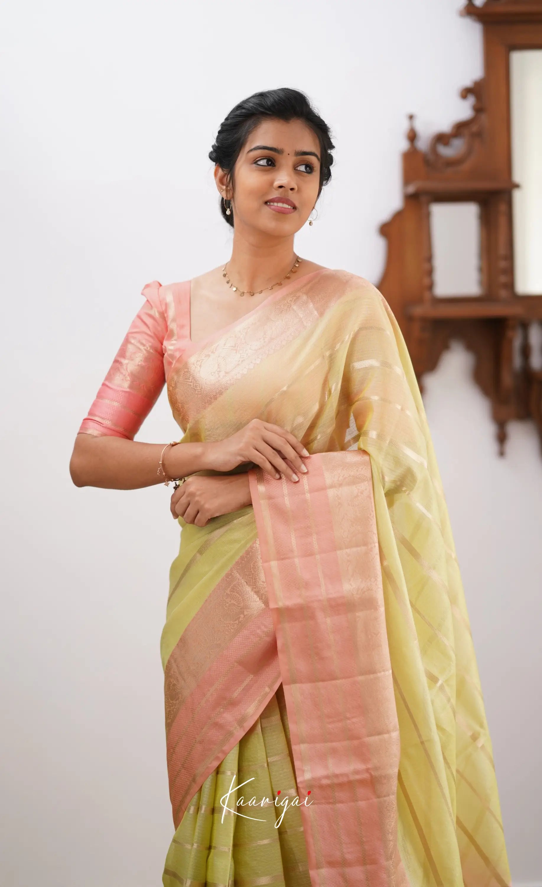 Vinathi- Pastel Yellow Organza Saree Sarees