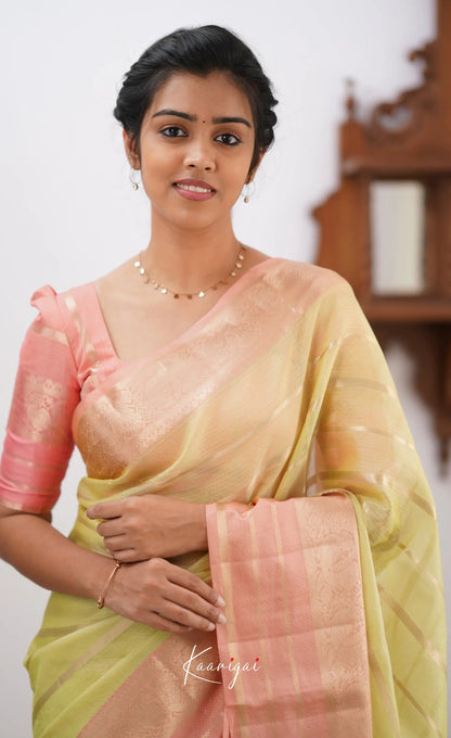 Vinathi- Pastel Yellow Organza Saree Sarees